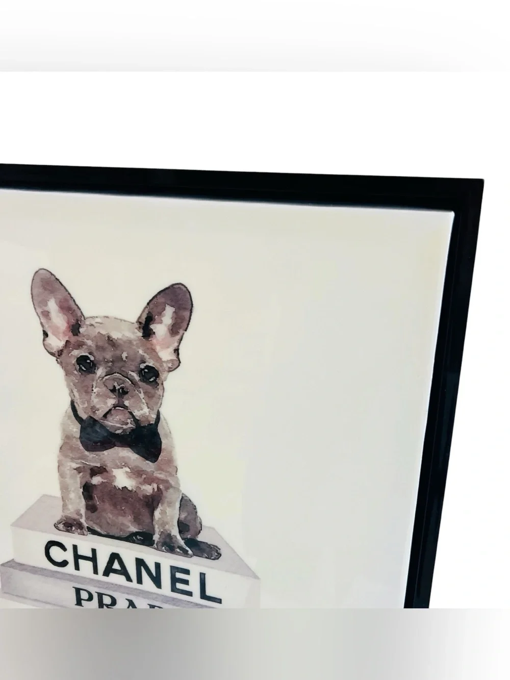 French Bulldog Sitting On Designer Books Canvas Frame Wall Art